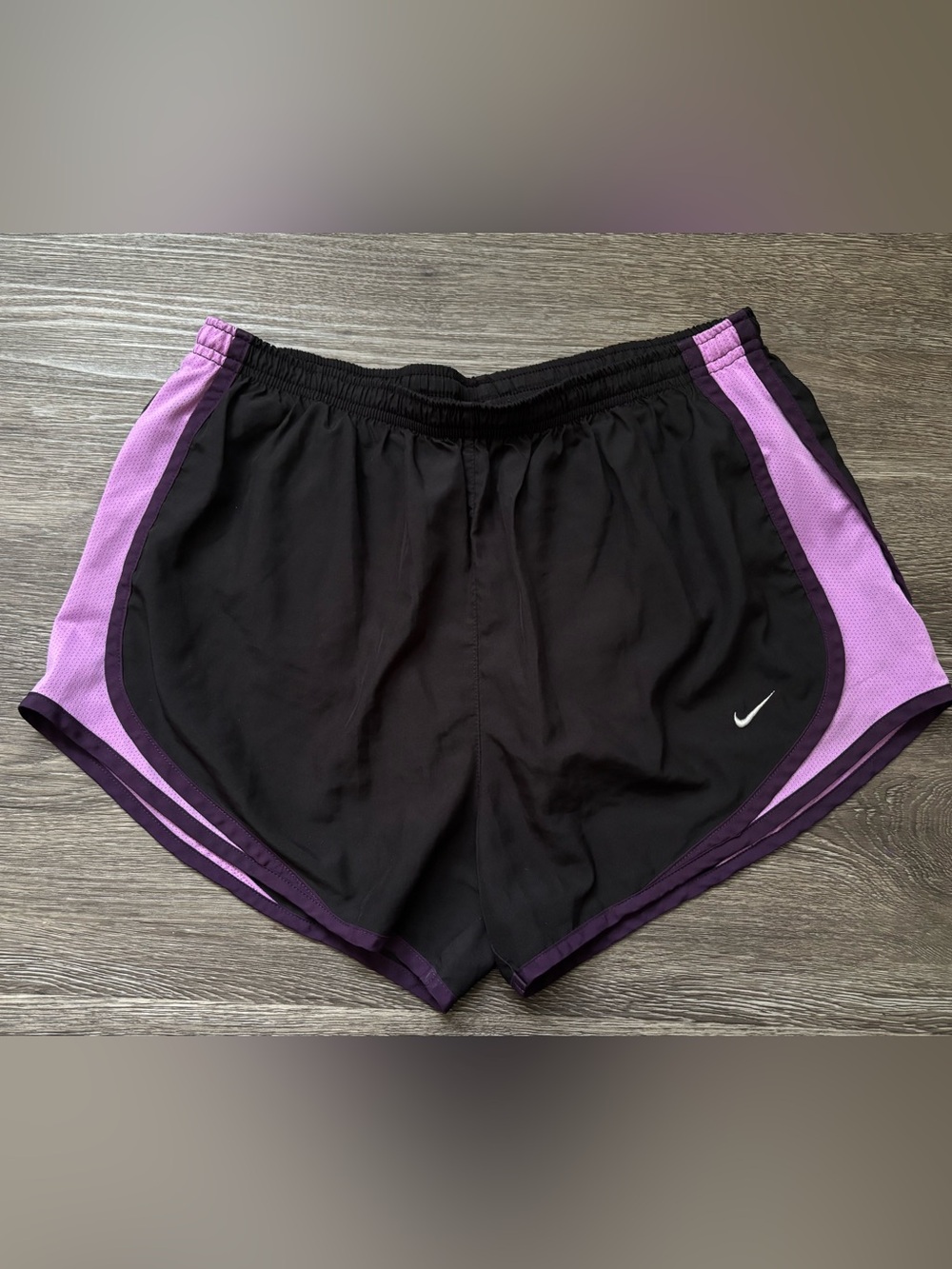 Nike Black Athletic Shorts with Purple Side Panels